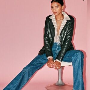 Reformation Veda Bowery Black Leather Jacket Blazer XS